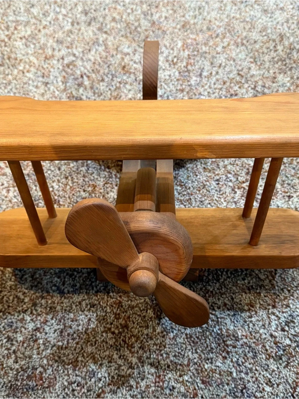 Handcrafted Wooden Biplane Toy - Natural Wood -5” Wingspan